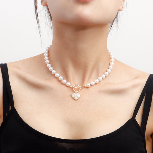 Jewelry ins simple imitation pearl love pendant necklace female clavicle chain sweet cool necklace choker