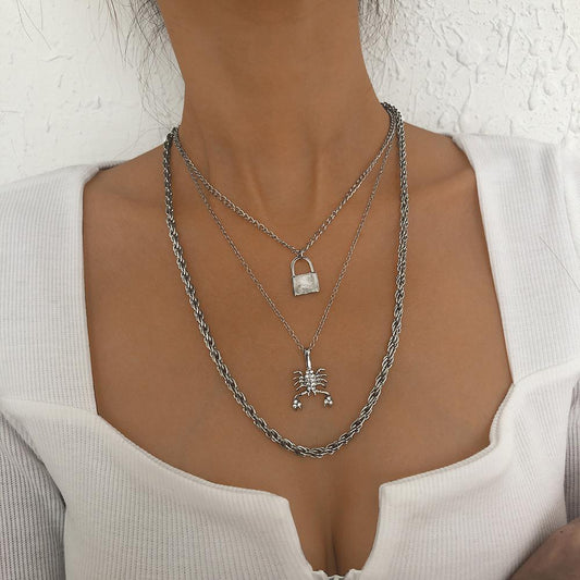 N951 personalized multi-layer chain necklace trendy cool lobster small lock necklace stacked exaggerated creative necklace female