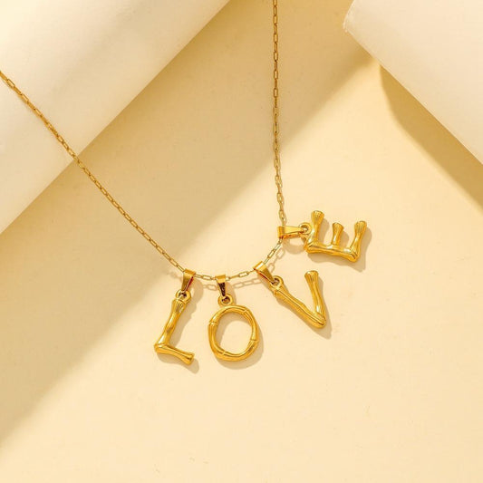 Popular stainless steel gold-plated letter pendant personalized bamboo 26 English letters all-match necklace decoration