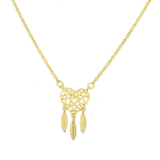 Fashion Dream Catcher Series Origami Heart Hollow Feather Necklace Neck Ornament