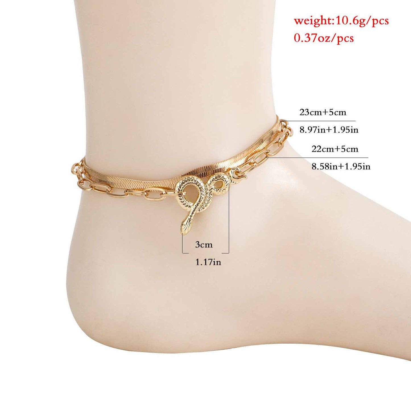 Jewelry Temperament Double-layer Snake Pendant Anklet Girls High-end Trendy Night Fashion Foot Jewelry