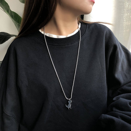 Retro Game Dinosaur Pendant Necklace Men and Women Hip Hop Hip Hop Fashion Personality Sweater Chain Necklace