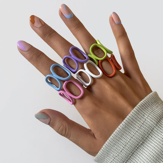 Jewelry creative color hollow sweet cool geometric ring female punk round metal opening jewelry