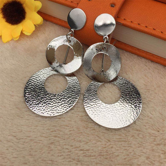Large and small ring bright surface earrings ladies multi-level earrings girly heart Christmas gift ornaments
