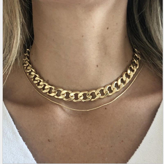 Personality Trend Thick Chain Short Punk Necklace Accessories Retro Fashion Snake Chain Double Necklace Necklace