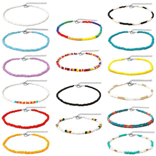 Jewelry bohemian short necklace choker adjustable colorful rice bead necklace