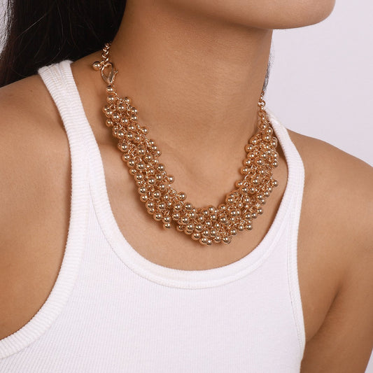 N1385 Exaggerated Punk Hip Hop Necklace CCB Small Gold Bead Short Necklace Popular Retro Street Style Necklace
