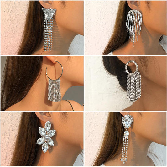 Light luxury earrings claw chain full of diamonds dinner temperament earrings exaggerated retro palace fashion earrings