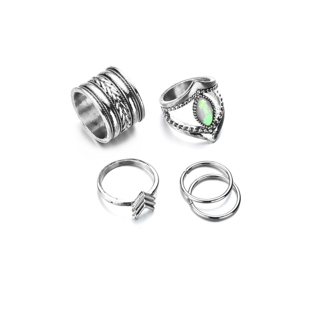 Retro Resin Arrowhead Alloy Ring Ethnic Plating Ancient Silver Knuckle Ring Set of 4 Jewelry
