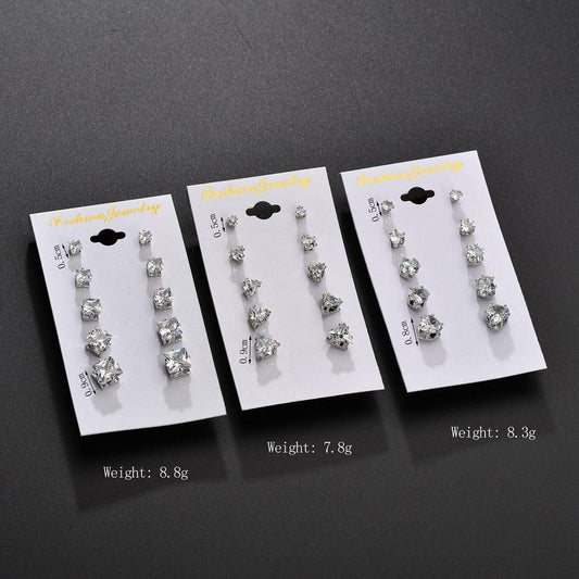 Heart earrings six-claw zircon stud earrings crystal 6 pairs stud earrings gifts