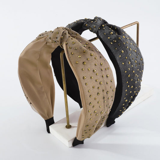 F414TikTok wide-brimmed rhinestone geometric knotted headband French retro net red headband