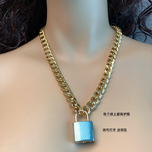 Jewelry cold hip-hop lock thick chain necklace women simple multi-layer sweater chain women