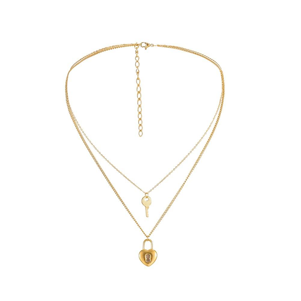 Personalized Stainless Steel Lock Key Pendant Fashion Street Hip Hop Gold Plated Love Lock Necklace