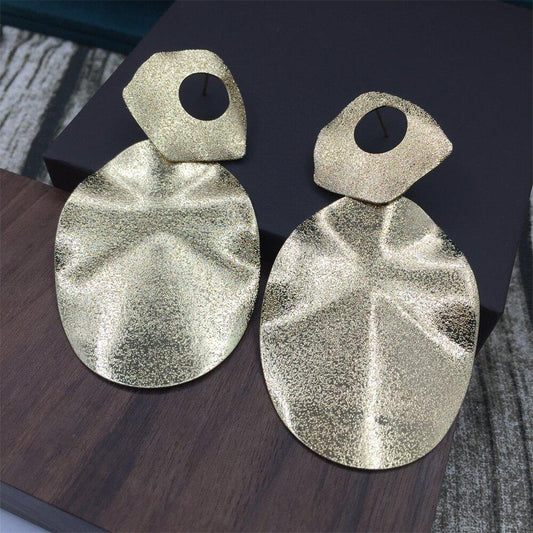 Frosted Shaped Ring Stud Earrings Oval Twisted Face Earrings Indian Exaggerated Gold Earrings