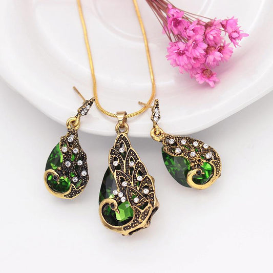 Peacock Gemstone Necklace Earrings Set Wedding Reception Wedding Dress Accessories Jewelry