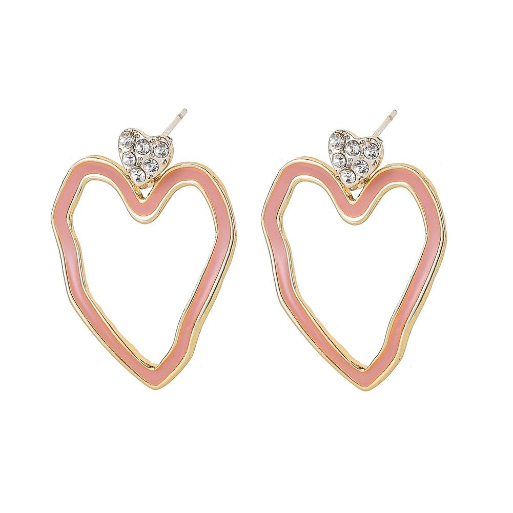 Full diamond irregular simple love earrings ins heart-shaped dripping oil small fresh temperament peach heart earrings