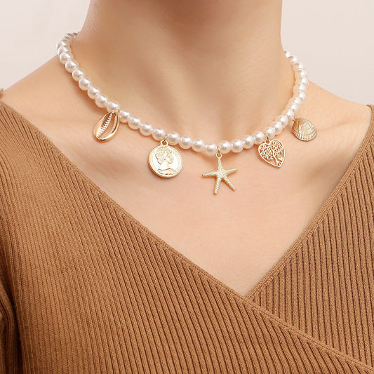 Jewelry Ocean Imitation Pearl Necklace Starfish Pendant Necklace Female Ins High Sense Versatile Necklace