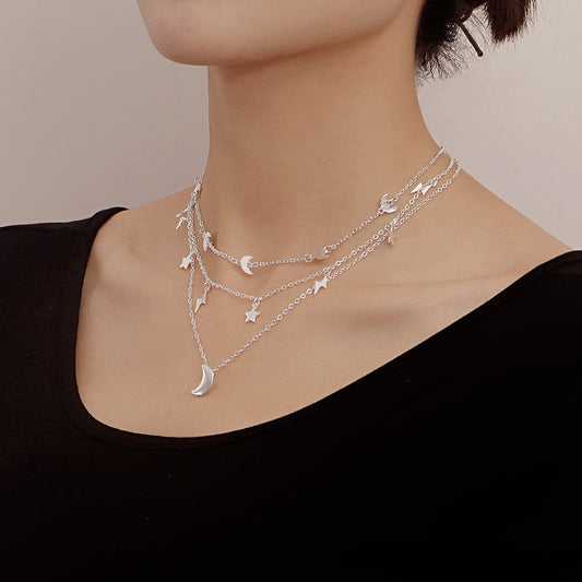 Jewelry Star Moon Pendant Double Layer Necklace Creative Retro Simple Alloy Necklace