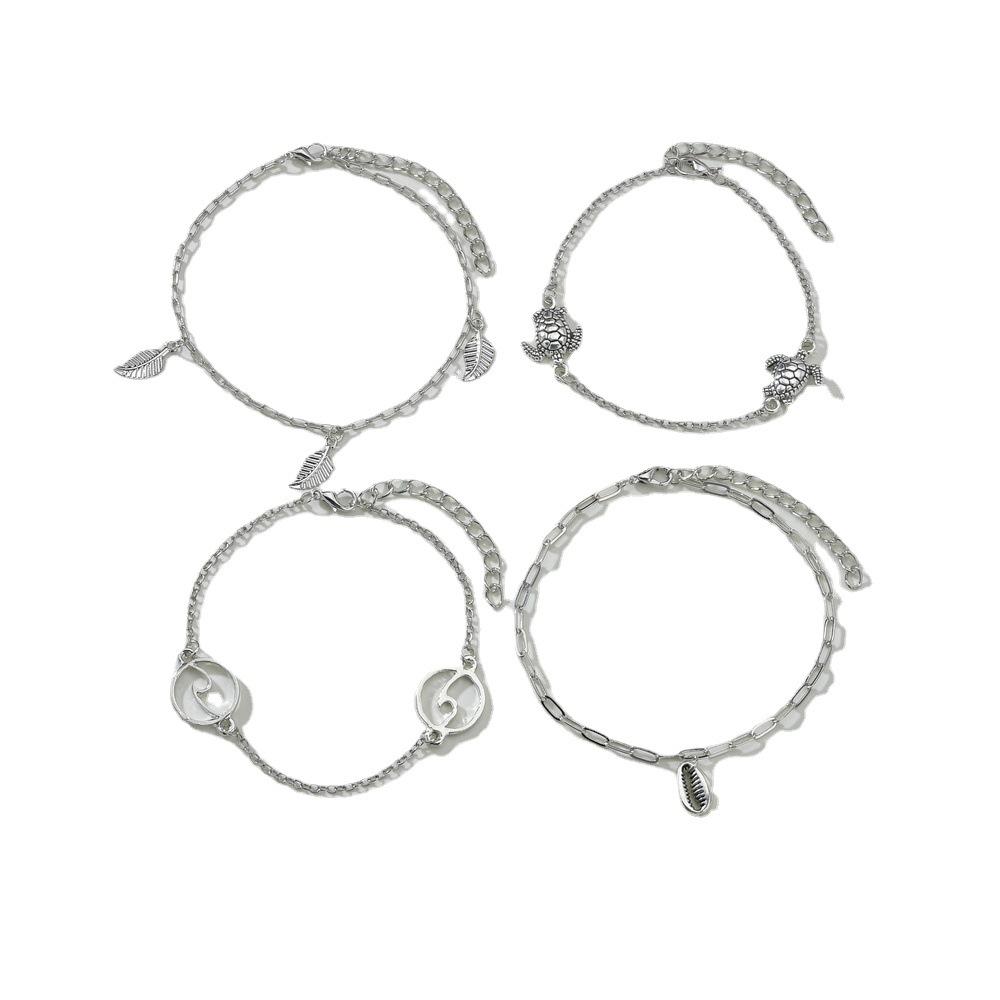 Fashion Vintage Alloy Shell Turtle Pendant Anklet Bohemian Multilayer Anklet Jewelry
