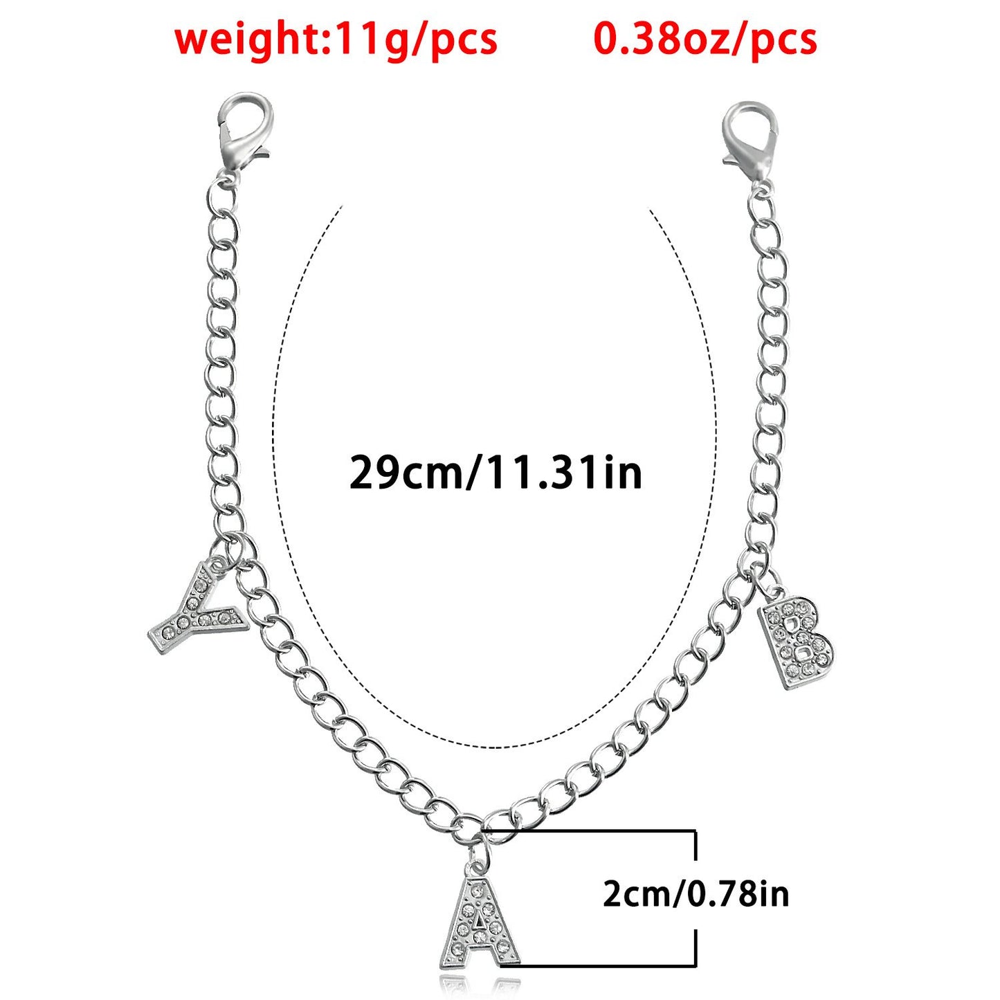 Jewelry personality diamond letter BAY pendant shoe chain accessories female punk simple niche shoe decoration