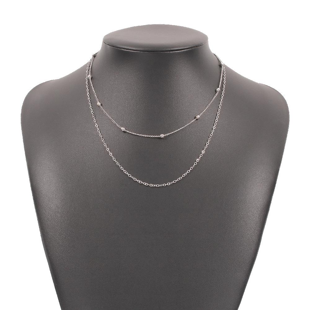 N8257 Necklace Retro Hong Kong Simple Double Layer Clavicle Chain Geometric Chain Bead Necklace