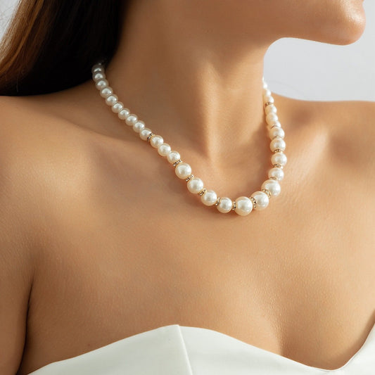 Jewelry Niche Simple Imitation Pearl Clavicle Necklace Female Personality Versatile Diamond Geometric Necklace