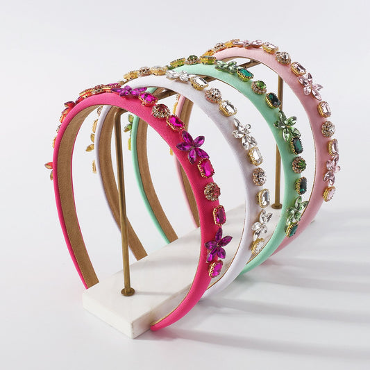 F4113 light luxury shining geometric hair hoop color diamond temperament net red head hoop fine edge small sponge hairpin