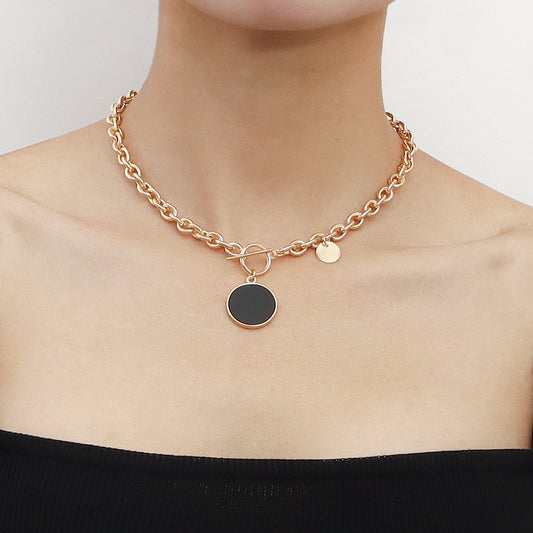 Jewelry wild berry exaggerated thick chain black mother-of-pearl necklace female trendy cool alloy sweater chain