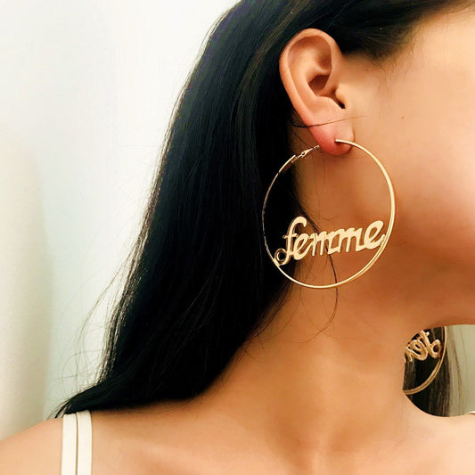 Jewelry Fashion Retro Personality Geometric Strand Hollow Earrings Female Exaggerated Temperament Circle Letter Earrings