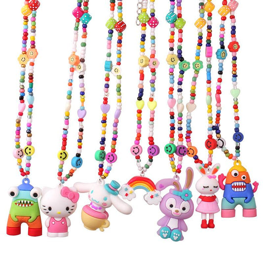 Design sense cartoon monster pink rabbit pendant necklace year ins niche hip-hop color collarbone chain