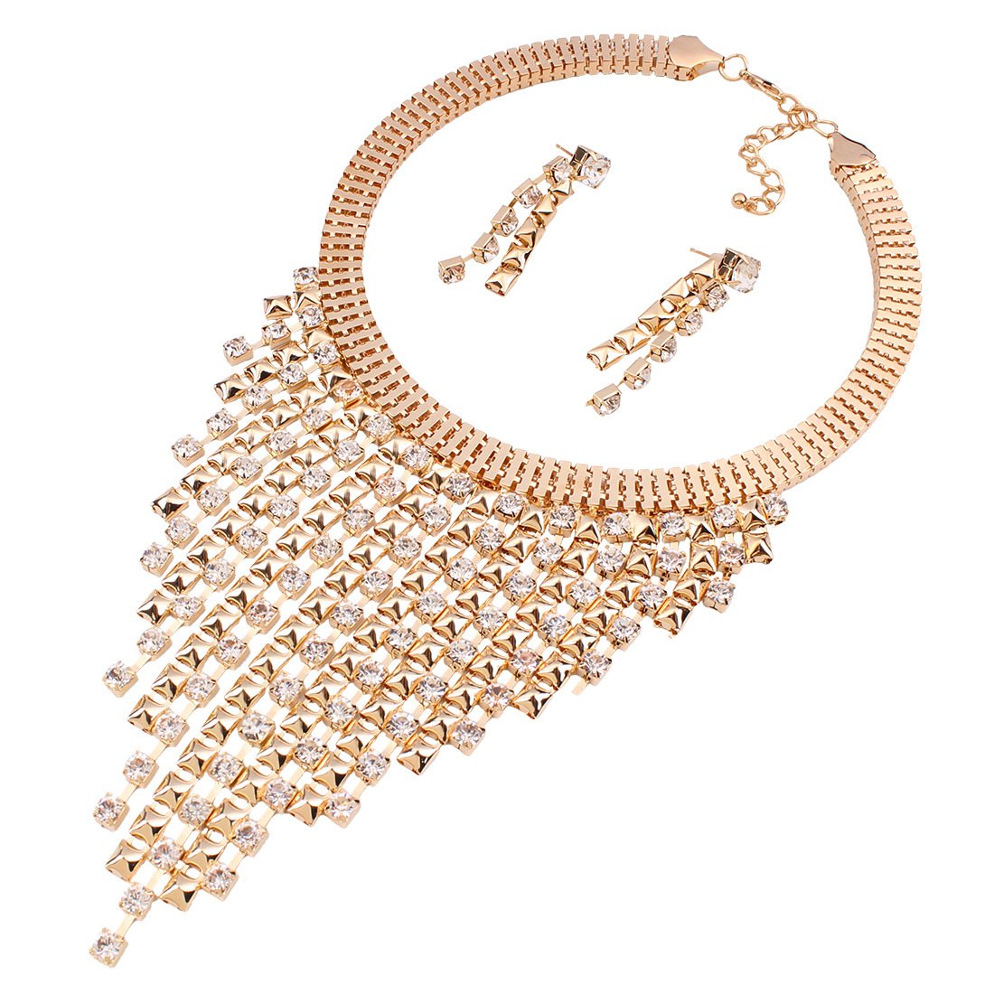 N3589 street shot with the same creative fashion multi-layer tassel diamond necklace earrings collar jewelry