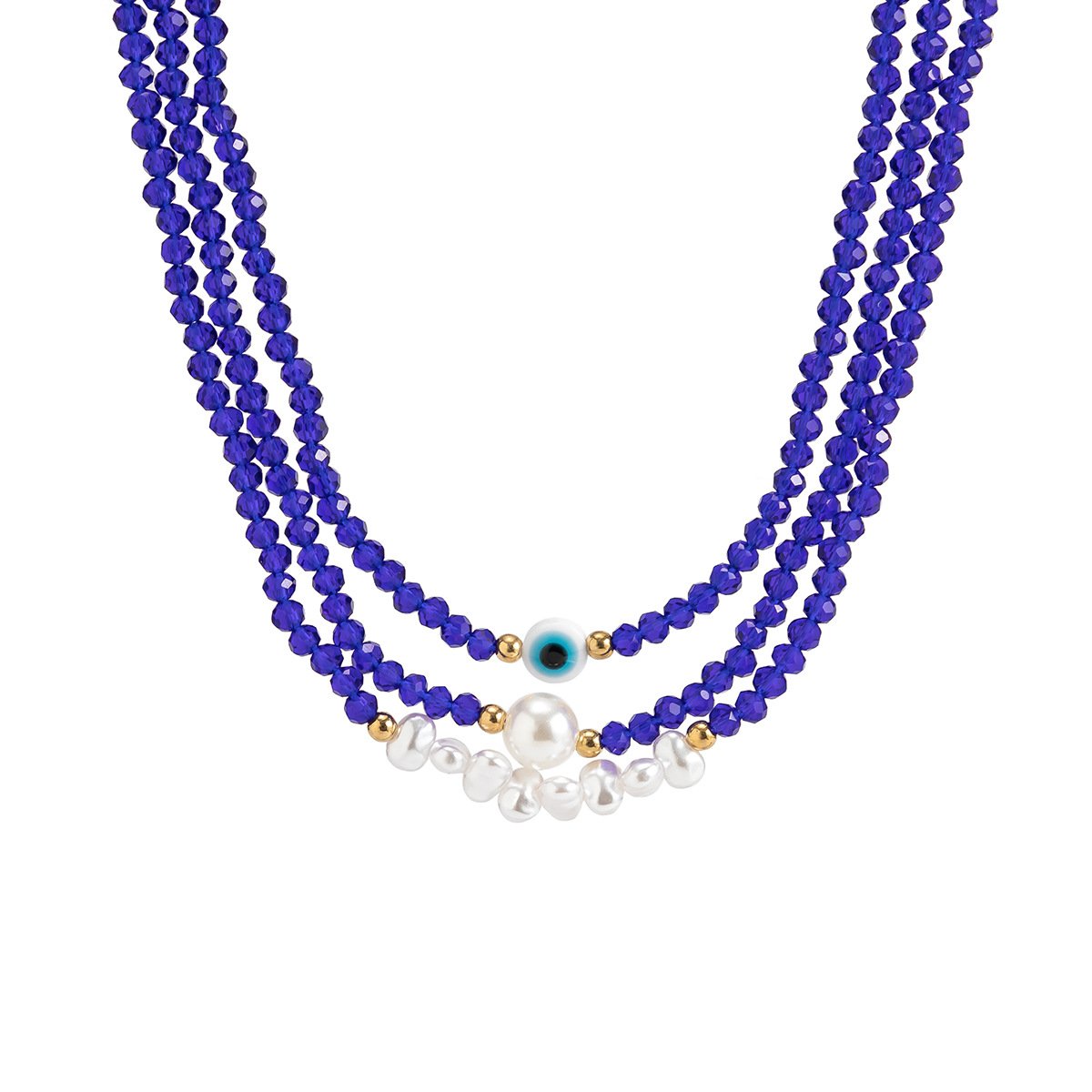 Jewelry Ethnic Beaded Chain Devil Eyes Pendant Punk Hip Hop Metal Tag Necklace