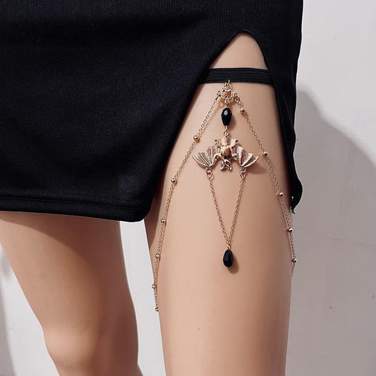 Jewelry bat pendant black crystal leg chain elastic chain bat leg ring female hot girl thigh chain