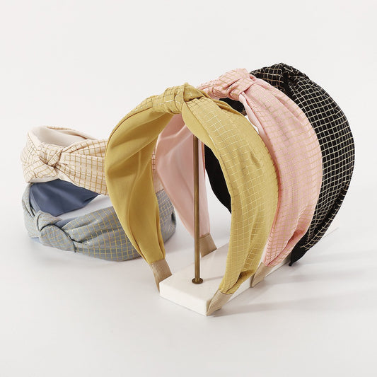 F4738 small fresh plaid solid color knotted fabric headband creative wide-brimmed fashion sweet age-reducing headband