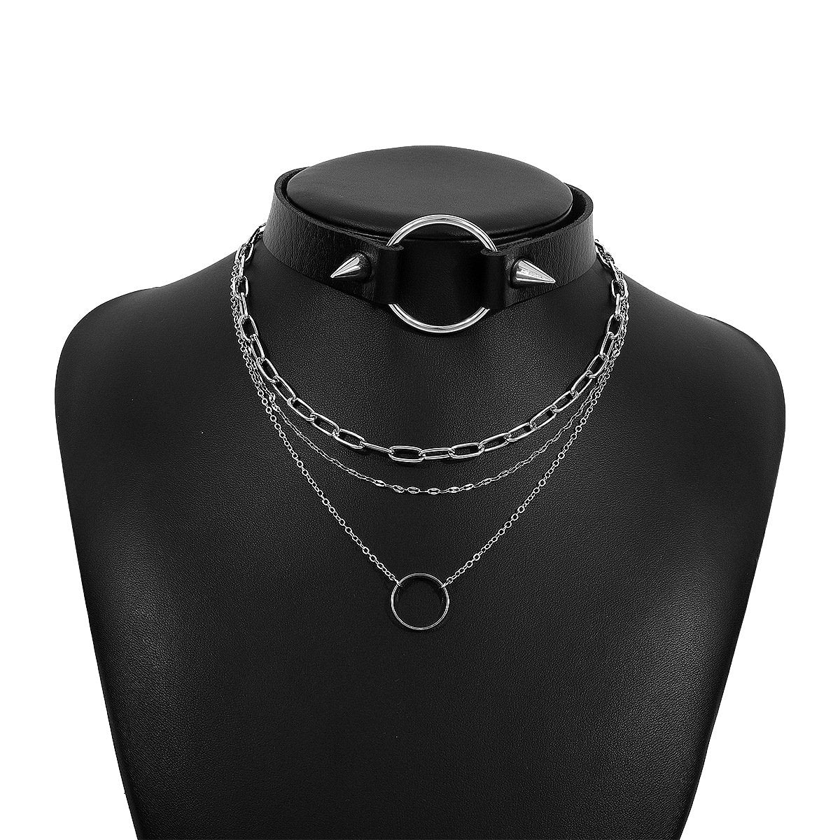 N1263 Niche Punk Dark Black Necklace Leather Rivet Personality Rock Necklace Exaggerated Chain Necklace
