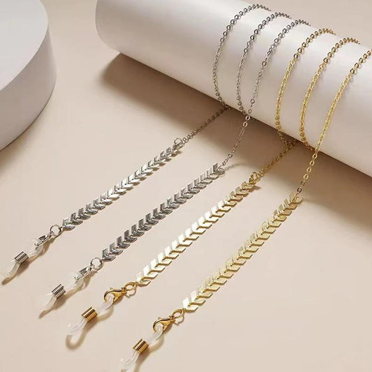 Color-preserving gold-plated mask chain wheat ear mirror rope hanging neck rope metal copper non-slip chain pearl glasses chain