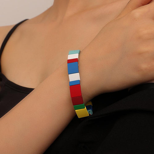Personalized paint DIY rainbow polygonal arrow arc bracelet rubber paint colorful bracelet