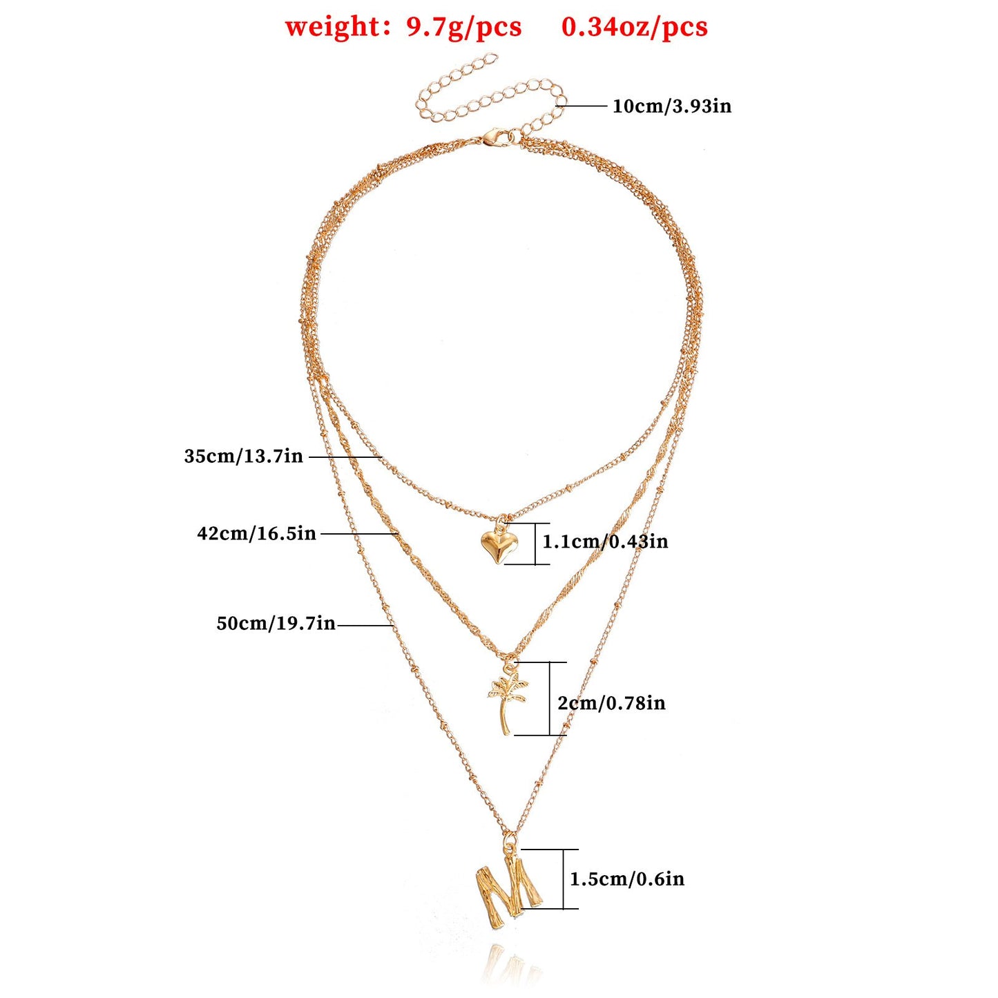 Jewelry trendy cool street shooting love letter M pendant necklace female multi-layer niche design sense sweater chain