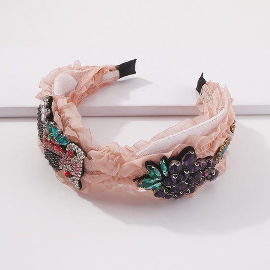 F3358 Fashionable fruit owl wide-brimmed headband claw chain glass drill baroque headband for women