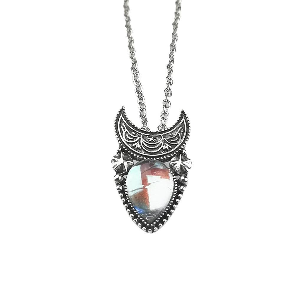 Jewelry Vintage Imitation Moonstone Moon Pendant Necklace Women Water Drop Bohemian Jewelry