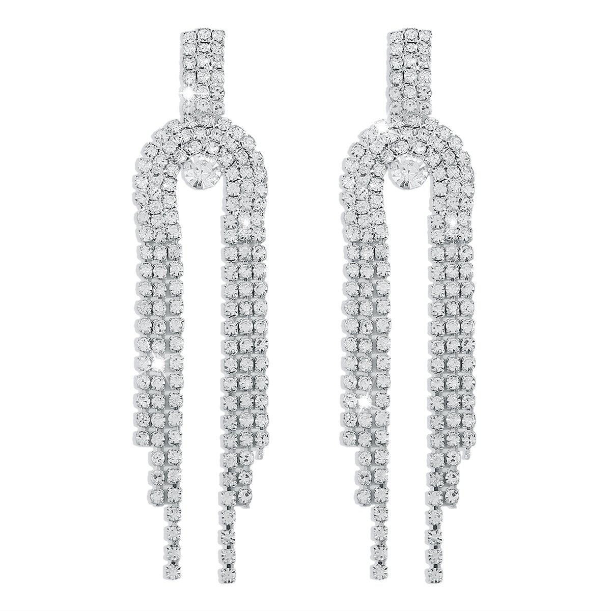E1539 Exaggerated U-shaped Rhinestone Earrings Fairy Flow Su Earrings Personality Long Style Light Luxury Earrings Women