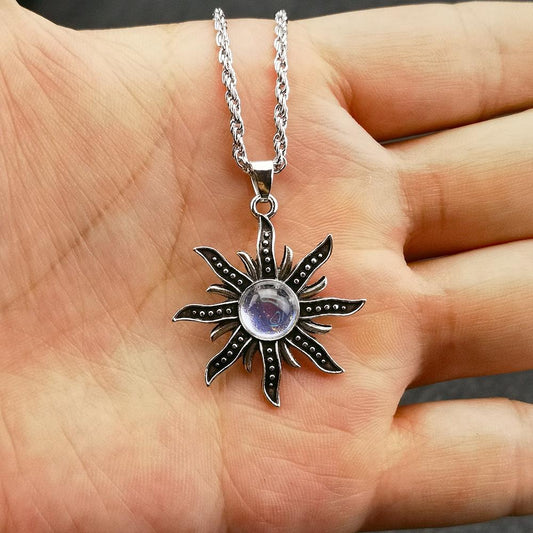Jewelry Bohemian Imitation Moonstone Sunflower Pendant Necklace Women Retro Ethnic Jewelry