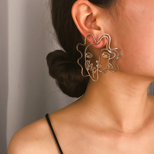 Trendy street photography exaggerated face earrings femininity hollow three-dimensional funny creative face earrings