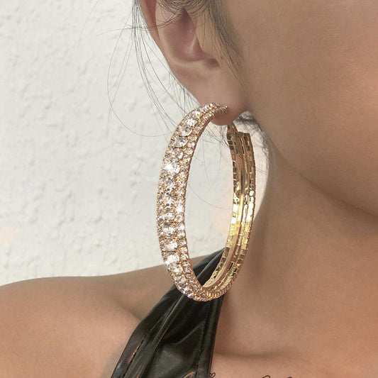 E9838 Simple big earring women full of diamonds light luxury geometric earrings exaggerated creative retro sense earrings