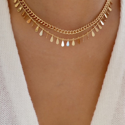 N1337 Minority Simple Double Layer Necklace Drop Shaped Disc Fashion Commuting Net Red Necklace Necklace