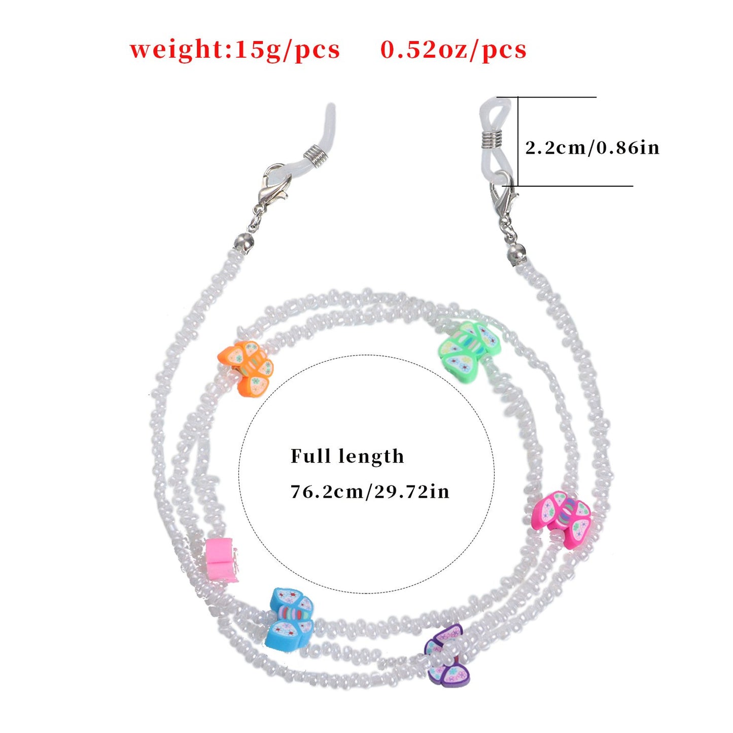 Jewelry color soft pottery butterfly printing rice bead glasses chain female multi-element fashion non-slip lanyard