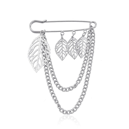 Jewelry Temperament Light Luxury Hollow Leaf Brooch Female Retro Trend Metal Chain Pin Accessories