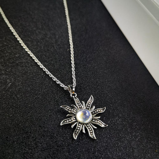 Jewelry Bohemian Imitation Moonstone Sunflower Pendant Necklace Women Retro Ethnic Jewelry