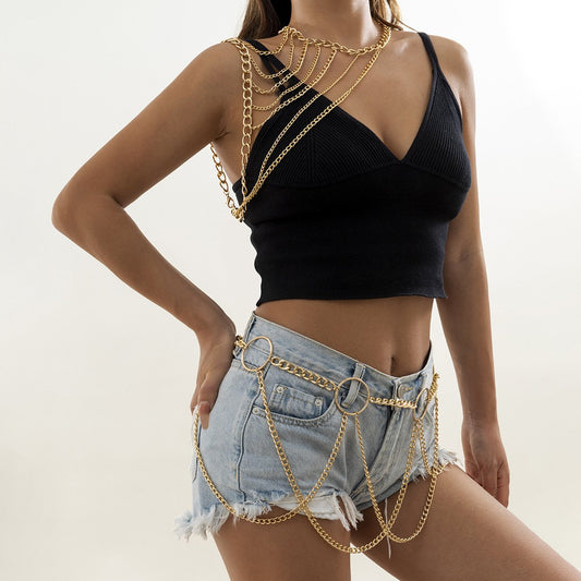 Jewelry creative metal ring tassel chain body chain beach sexy geometric clothing chain female