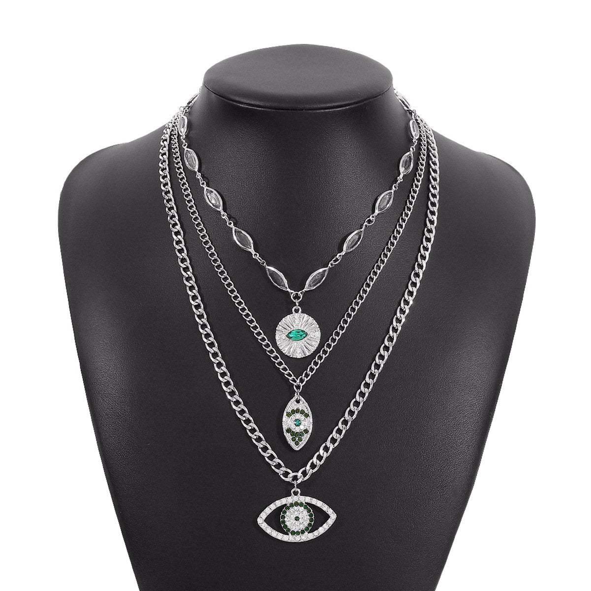 N1746 Multilayer Exaggerated Necklace Devil's Eye Micro-inlaid Rhinestone Resin Personality Creative Necklace